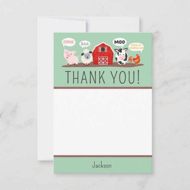 Oink Baa Moo Thank you Farm Animal Party Kids Card (Front)