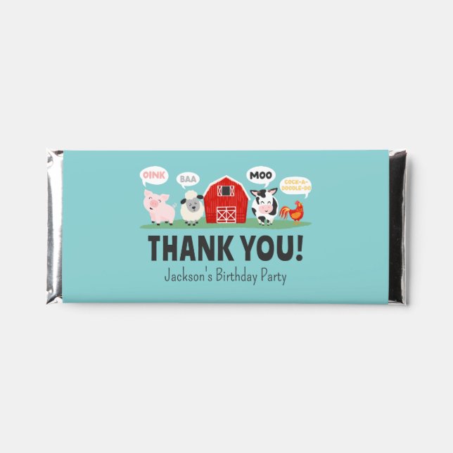 Oink Baa Moo Thank you Farm Animal Party Kids Hershey Bar Favors (Front)