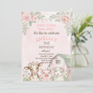 Oink Baa Quack Moo Cute Farm Animals Birthday Invitation