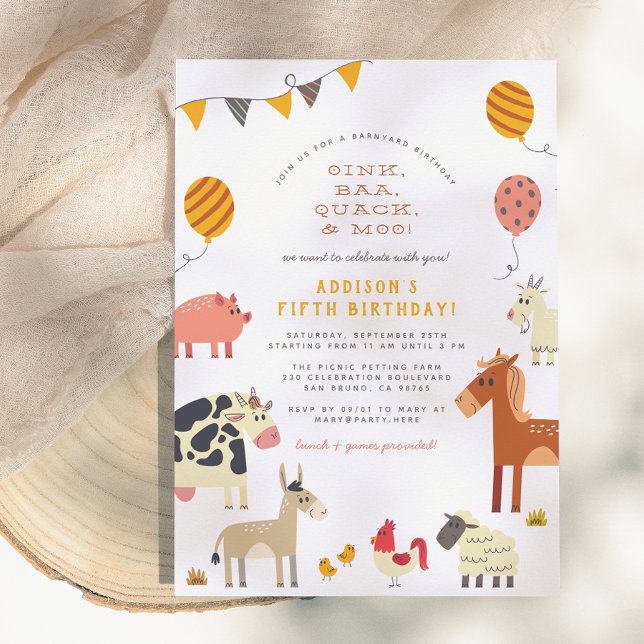 Oink Baa Quack Moo Cute Farm Animals Birthday Invitation (Creator Uploaded)