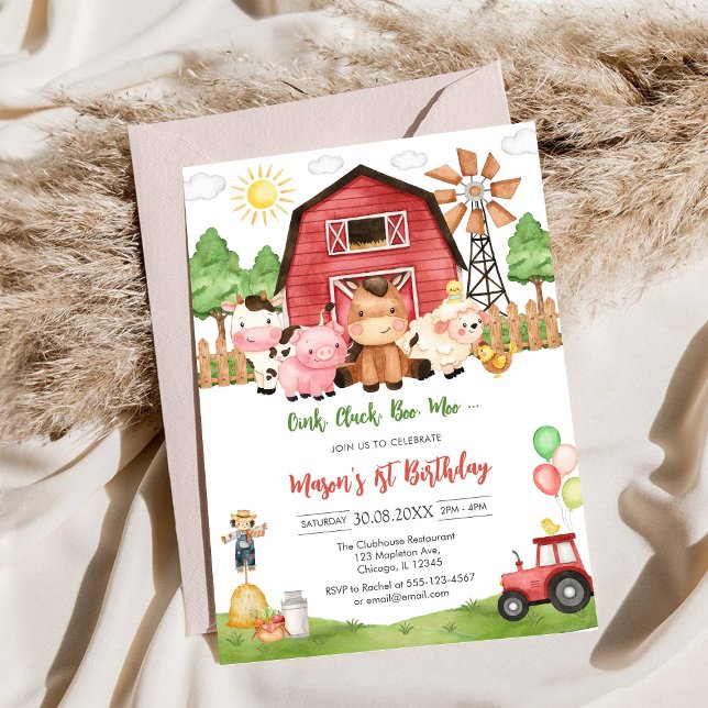 Oink Baa Quack Moo Farm Animals Birthday Invitation (Creator Uploaded)