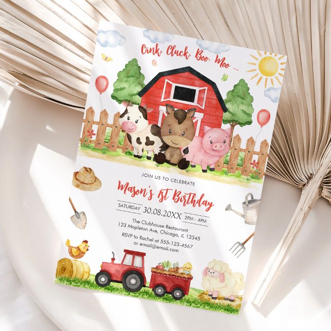 Oink Baa Quack Moo Farm Animals Birthday Invitation (Creator Uploaded)