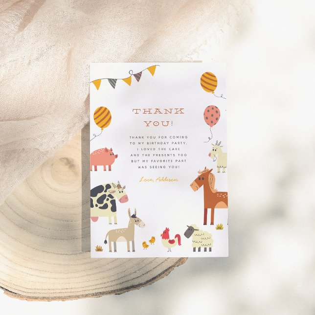 Oink Baa Quack Moo Farm Animals Birthday Party Thank You Card (Creator Uploaded)