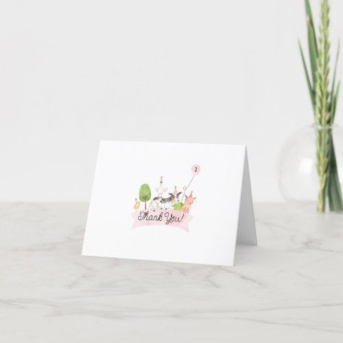 Oink Baa Quack Moo Girls Barnyard Birthday Party  Thank You Card