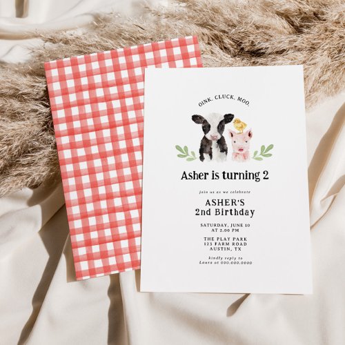 Oink Cluck Moo Cute Farm Animals Birthday  Invitation