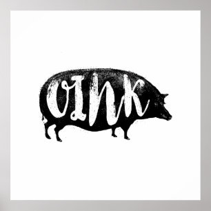 OINK Funny Vintage Pig Poster