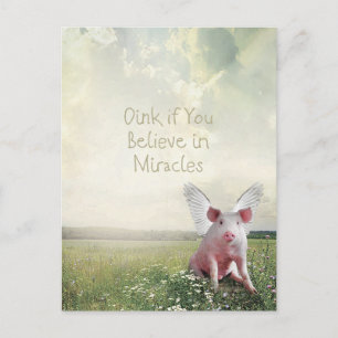 Oink if You Believe in Miracles Flying Pig Postcard