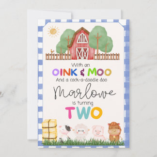 Oink & Moo Cute Farm second Birthday Invitation