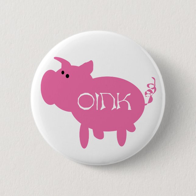 Oink Pink Pig Pinback Button (Front)