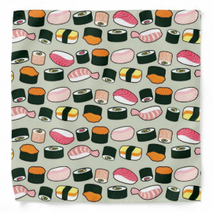 Oishii Sushi Fun Illustrations Pattern (Grey) Bandana