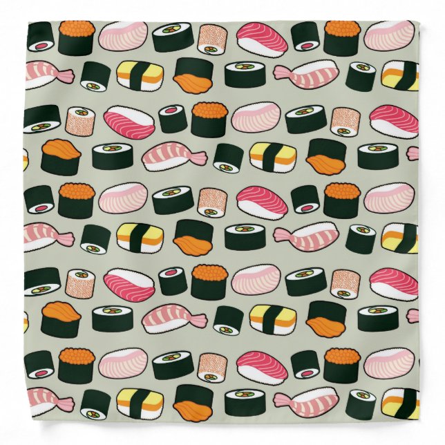 Oishii Sushi Fun Illustrations Pattern (Grey) Bandana (Front)