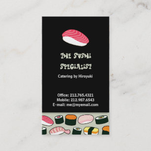Oishii Sushi Fun Illustrations Pattern (Grey) Business Card