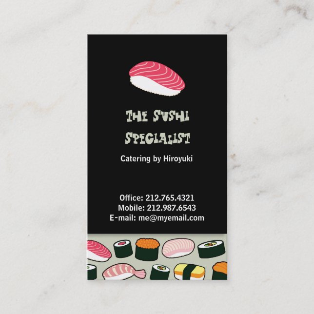 Oishii Sushi Fun Illustrations Pattern (Grey) Business Card (Front)
