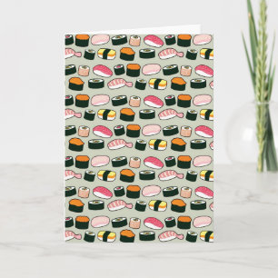 Oishii Sushi Fun Illustrations Pattern (Grey) Card