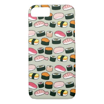 Oishii Sushi Fun Illustrations Pattern (grey) Iphone 8/7 Case by funkypatterns at Zazzle