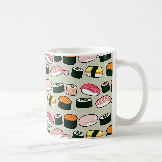 Oishii Sushi Fun Illustrations Pattern (Grey) Coffee Mug (Right)