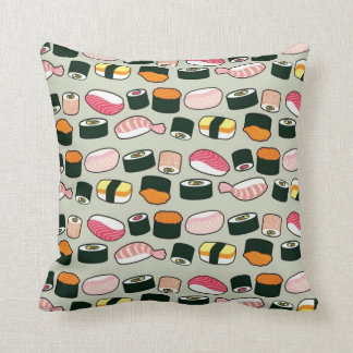 Oishii Sushi Fun Illustrations Pattern (Grey) Throw Pillow