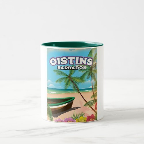 Oistins Barbados vintage beach poster Two_Tone Coffee Mug