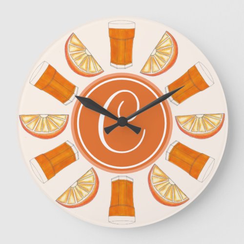 OJ Orange Juice Fruity Kitchen Breakfast Nook Large Clock