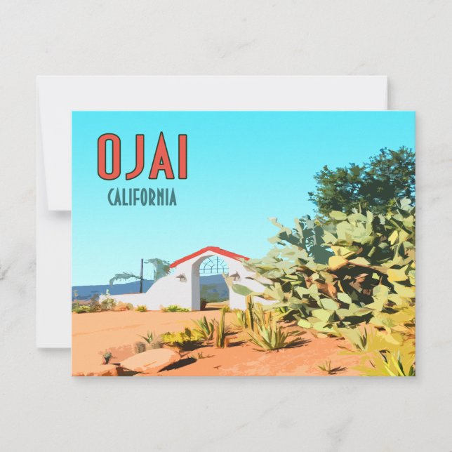 Ojai California Succulent Cactus Vintage Flat Card (Front)