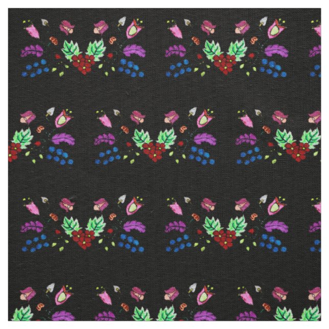 Ojibwe Black Floral Pattern Fabric (Swatch)