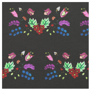 Ojibwe Black Floral Pattern Fabric