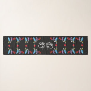Ojibwe Floral Bear Paws Black Scarf