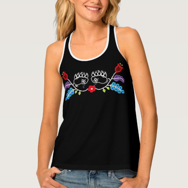 Ojibwe Floral Bear Paws Black Tank Top (Front)