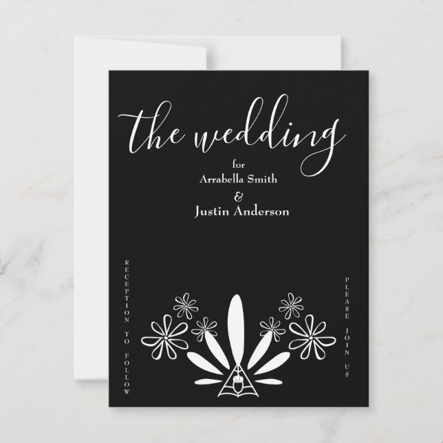 Ojibwe Floral Black and White Wedding Invitation (Front)