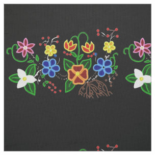Ojibwe Black Floral Pattern Fabric | Zazzle