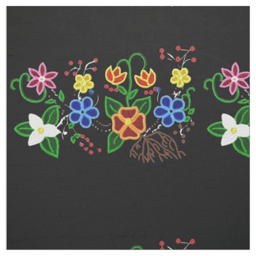 Ojibwe Floral Design with Black Background Fabric