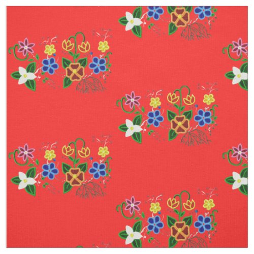 Ojibwe Floral Design with Red Background Fabric