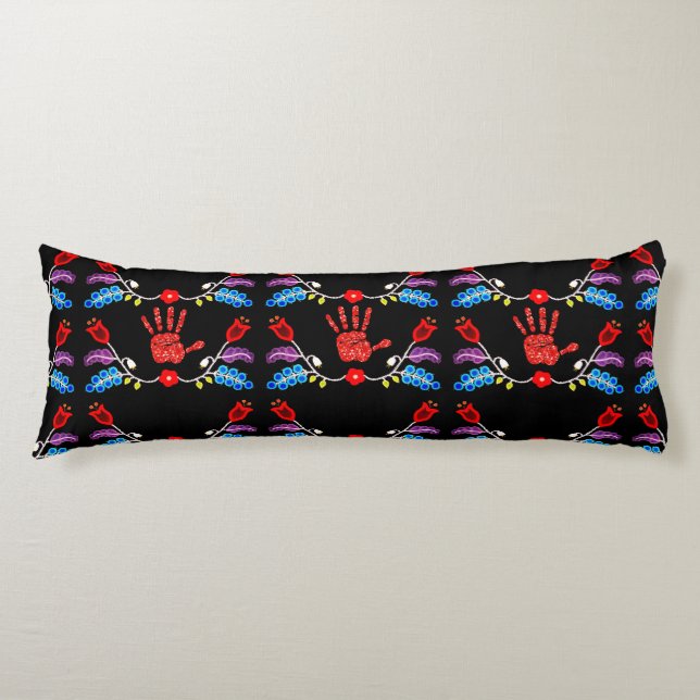 Ojibwe Floral Motif MMIW Black Body Pillow (Front)