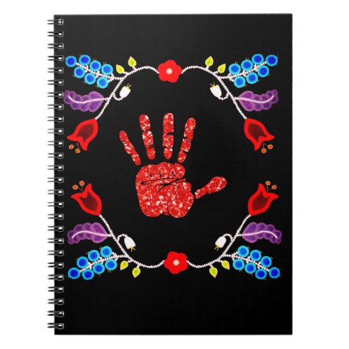 Ojibwe Floral Motif MMIW Black Notebook