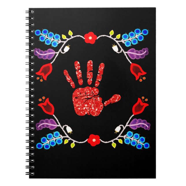Ojibwe Floral Motif MMIW Black Notebook (Front)