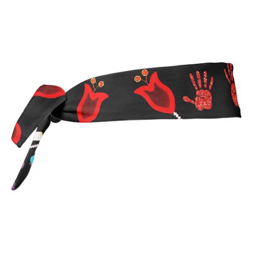 Ojibwe Floral Motif MMIW Black Tie Headband