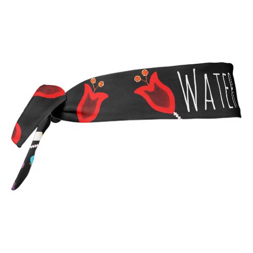 Ojibwe Floral Motif  Water Is Life Black  Tie Headband