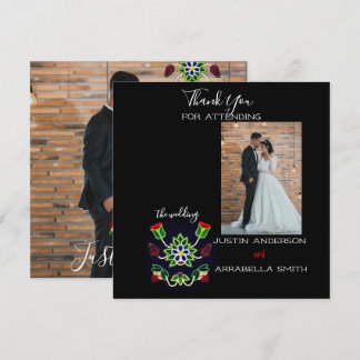 Ojibwe Floral Strawberry Black Thank You Wedding Card