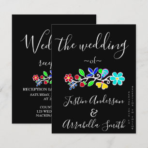 Ojibwe Floral Strawberry Black Wedding Invitation