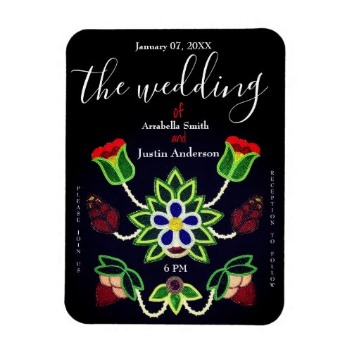 Ojibwe Floral Strawberry Black Wedding Invitation Magnet
