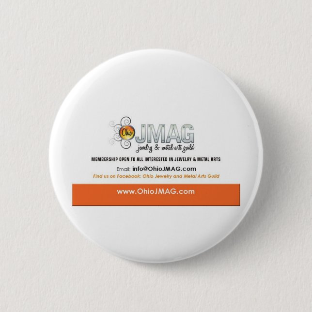 OJMAG button with white and orange logo (Front)