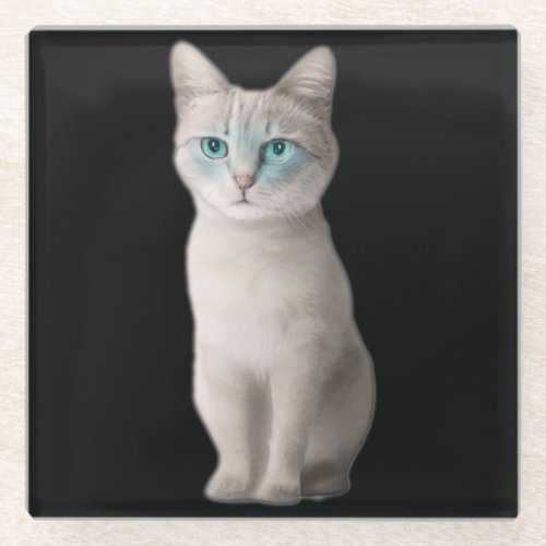 Ojos Azules Cat Glass Coaster