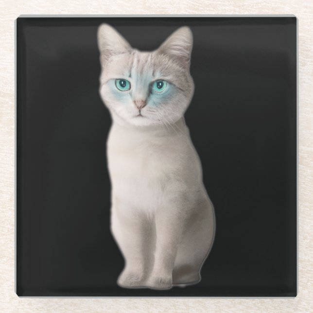 Ojos Azules Cat Glass Coaster (Front)