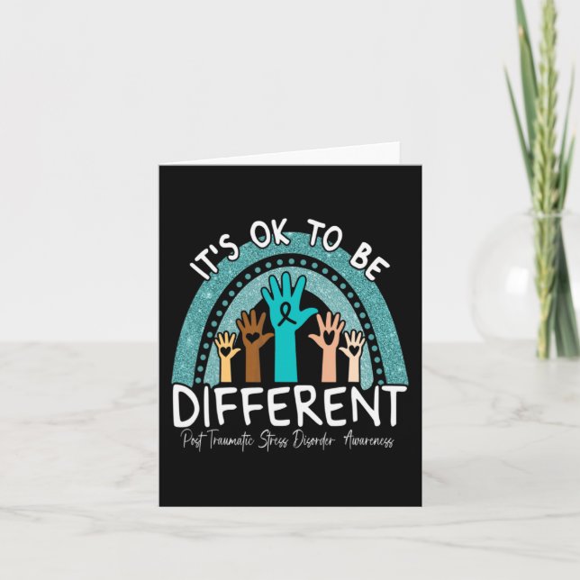 Ok Be Different Rainbow Teal Ribbon Warrior Ptsd A Card (Front)