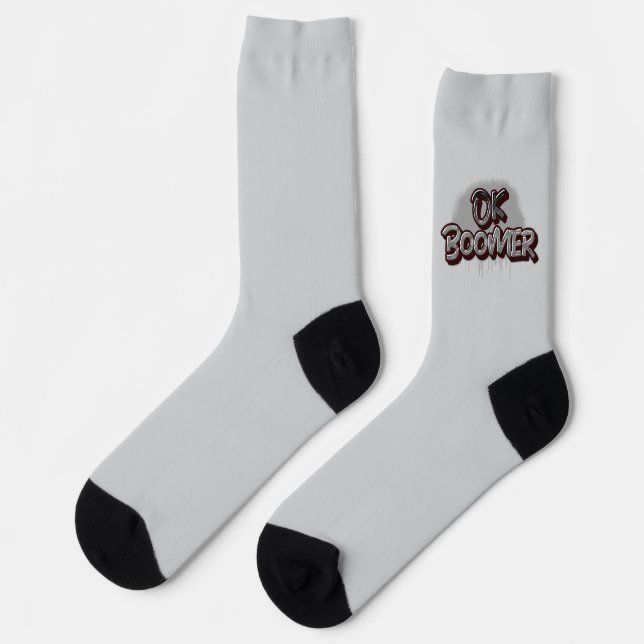 Ok Boomer in Black Graffiti Socks (Left)