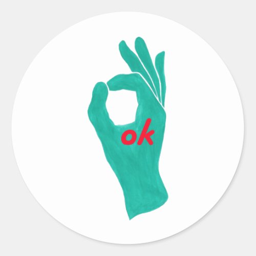 ok hand sign symbol in aqua green stickers