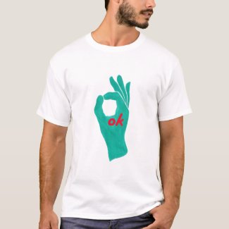 ok hand sign symbol in aqua green tshirts