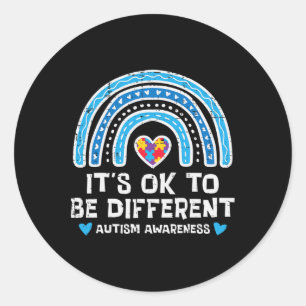Ok To Be Different Rainbow Autism Awareness Girls Classic Round Sticker
