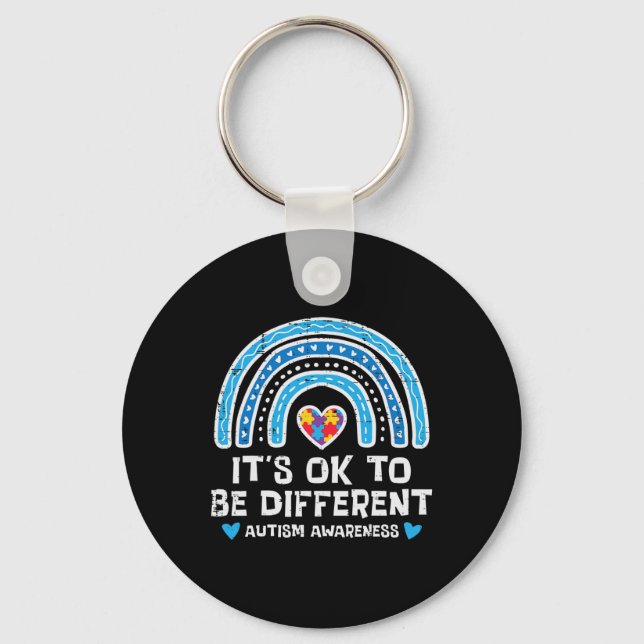 Ok To Be Different Rainbow Autism Awareness Girls  Keychain (Front)