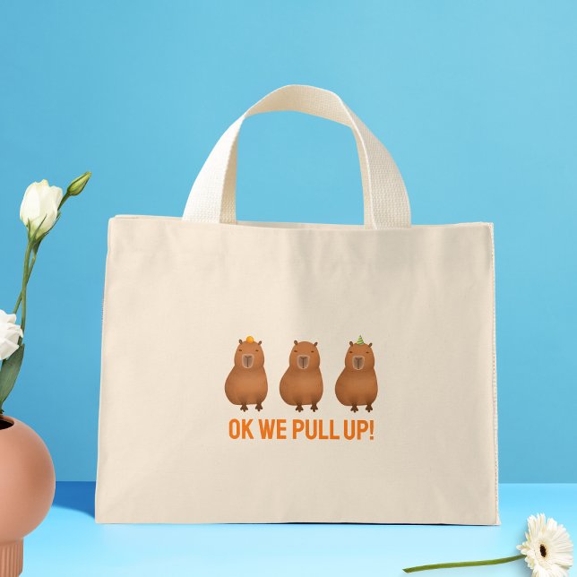 "Ok We Pull Up!" Capybara Meme Mini Tote Bag ("Ok we pull up!" funny capybara)